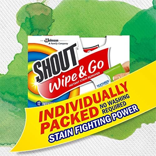Shout Wipe &amp Go Instant Stain Remover Wipes No Wash Required Safe on Colorfast Washables Travel &amp Baby Diaper Bag Essentials Removes Grass Coffee Makeup &amp More 12 Wipes (Pack of 6)