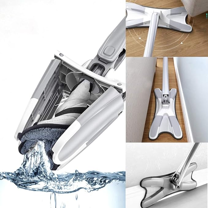 Manual Extrusion Floor Mop Hand Free Washing Flat with Microfiber Replace Pads Easy Wringing Household Cleaning Tools