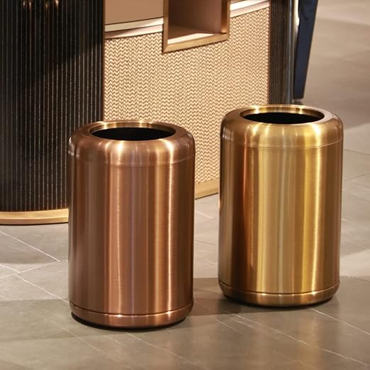 10 L/2.6GallonBrass Trash canBrushed Bathroom Trash Can Gold Wastebaske for BathroomLiving RoomOfficeKitchenBedroomHotel (Gold)