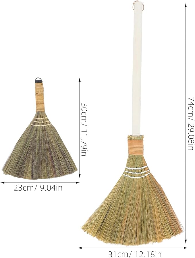 Garneck 2pcs Handmade Straw Hand Brush Broom with Detachable Handle Soft Bristle Indoor Sweeping Broom for Living Room Dust Removal Household Cleaning Necessities Set