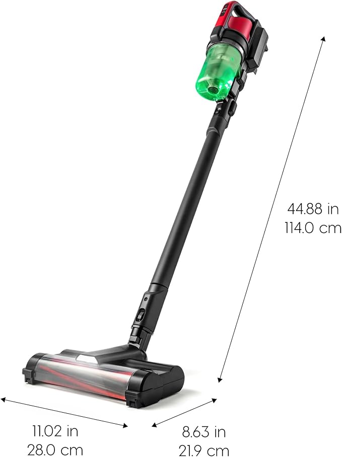 IRIS USA Cordless Stick Vacuum Cleaner Lightweight &amp Rechargeable 230W Suction 50-Min Runtime LED Dust Sensor Fast Charging Non-Slip Lean Support for Carpet Tile Hard Floors – Black