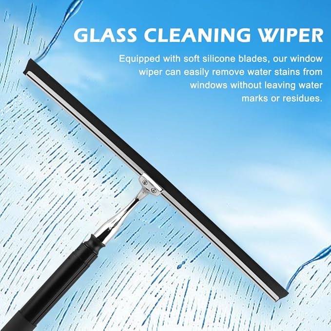 Shower Squeegee with Long Handle and Adhesive Hook 16.93 to 59.84 Telescopic Squeegee for Window Cleaning Bathroom Cleaner Window Cleaning Tool for Mirror Glass Ceramic Tile(Color:Black)