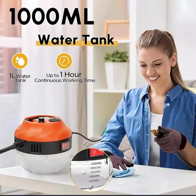 Handheld Steam Cleaner 1500W - High Temperature 229°F Pressurized Cleaner for Kitchen Bathroom &amp Car - Black &amp Orange with 3 Brush Attachments