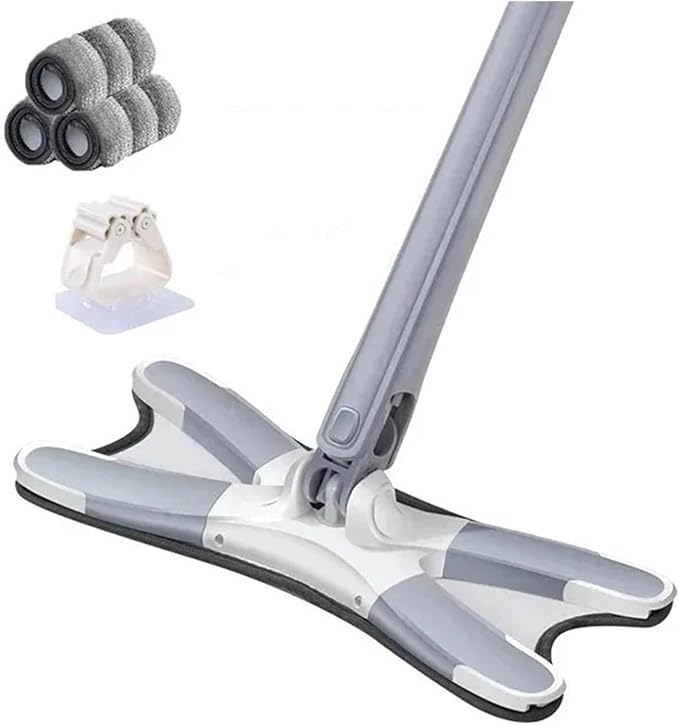 Floor Mop X-Shaped Microfiber Cleaning 360° Rotating Hand-Free Washing Wood Squeeze for Home Kitchen(1mop3cloth)