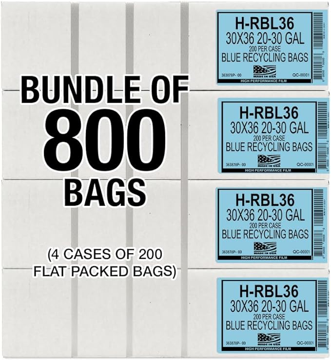 Aluf Plastics 20-30 Gallon 1.2 MIL Blue Industrial Strength Trash Bags - 30 x 36 - Pack of 800 - For Industrial Home &amp Recycling