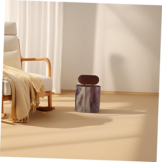 Zerodeko Rustic Lid Trash Can Space-Saving Slim Bin for Bathroom Kitchen Office Wood Grain Plastic Waste Basket