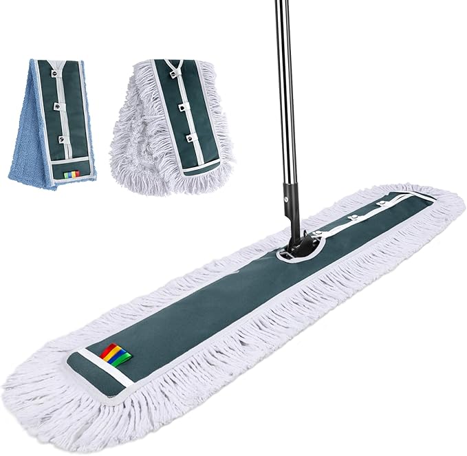 Commercial MopMasthome 42 Heavy Duty Dust Mop with Stainless Steel HandleLarge Industrial Mops for Floor Cleaning with 1 Cotton &amp 1 Microfiber PadWet &amp Dry Large Mops for HomeGarageSchoo