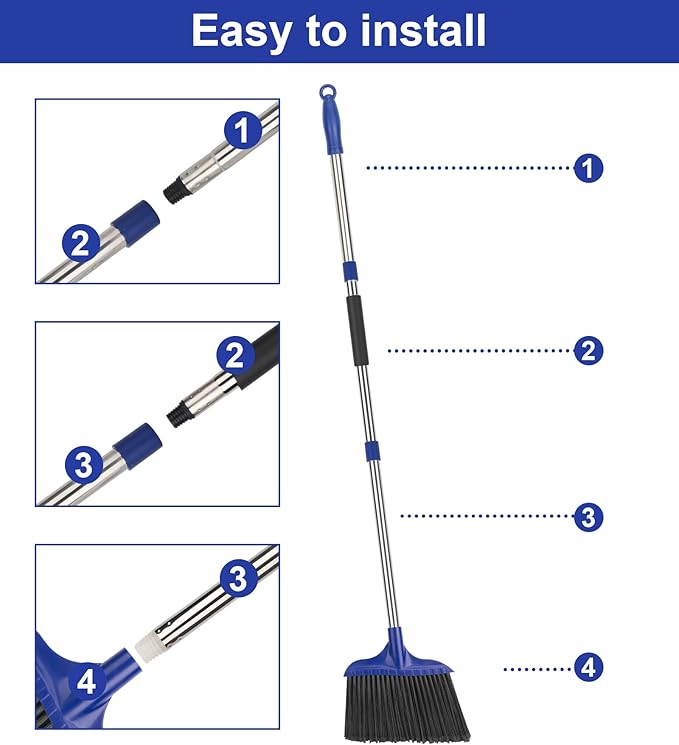 KeFanta 6 Pack Heavy Duty Broom Indoor/Outdoor Commercial Brooms Angle Broom 53 inches for Courtyard Garage Restaurant Lobby Patio Shop Home Kitchen Office Floor