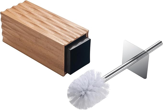 GOBAM Bamboo Toilet Bowl Cleaner with Holder for All Toilet Types Hidden Stainless Steel Toilet Brush Bathroom Cleaning Brushes Toilet Accessories - Natural with Pattern