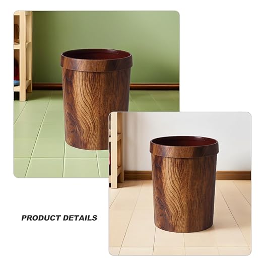 COHEALI Vintage Retro Trash Bucket 22X28Cm Imitated Solid Wood Wastebasket for Living Room Bedroom Home Storage