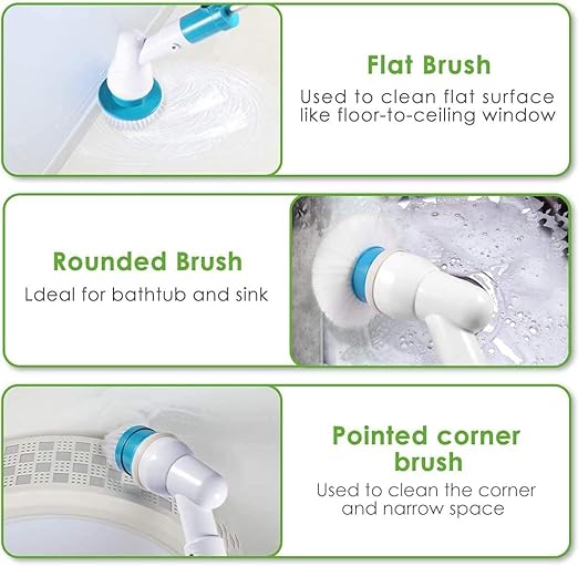 Spin Scrubber 360 Cordless Tub and Tile Scrubber Multi-Purpose Power Surface Cleaner with 3 Replaceable Cleaning Scrubber Brush Heads 1 Extension Arm and Adapter