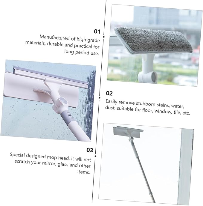 Multi-Purpose Glass Cleaning Squeegee Extendable Handle Dual-Sided Window Cleaner Tool for Home and Auto Efficient Water Removal Mop for Indoor/Outdoor Use