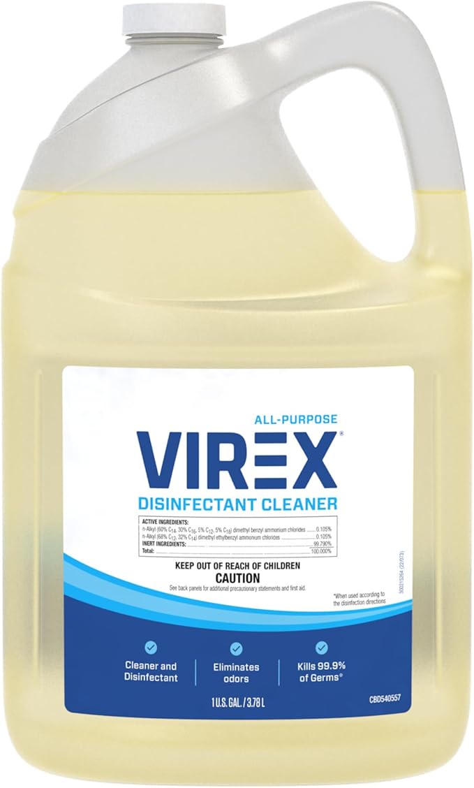 VIREX Diversey CBD540557 All Purpose Disinfectant Cleaner For Home &amp Commercial Use Kills 99.9% of Germs Multi-Surface Lemon Scent 1 Gallon