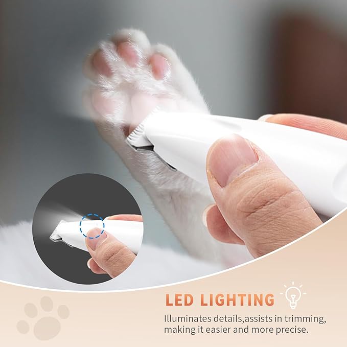 2026 New Pet Precision Trimmer Dog Paw Trimmer with LED Light Low Noise IP68 Waterproof Dual-Speed Motor Suit for Trimming Paw Ear Face Butt Eyebrows USB Rechageble (White Variant)