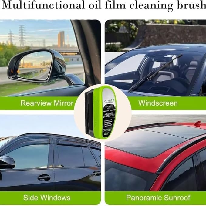 Clear Vision Glass Cleaner 2025 Upgrade 2.0 ClearVision Glass Cleaner Oil Free Car Glass BrushReusable Prevents Rain and Fog Glass BrushRemoves Oil Film &amp Grime in Seconds(2set)