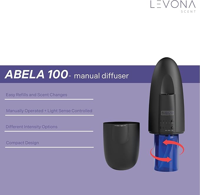 Levona Scent Essential Oil Diffuser - Plug In Air Freshener for Home Household Supplies &amp Hotel Waterless Diffuser &amp Nebulizer 500 sqft - Abela 100 Matte Black (Button Control 120ml Oil I