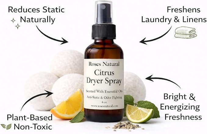 Wool Dryer Balls &amp Dryer Spray Bundle – 3 Reusable Dryer Balls + Plant-Based Essential Oil Dryer Spray Natural Fabric Freshener Anti-Static &amp Odor Fighting (Citrus)