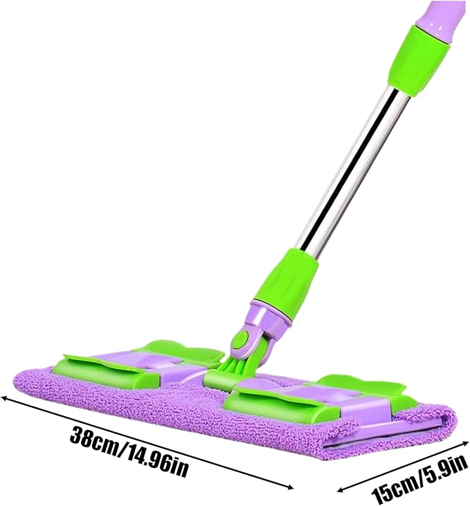Floor Mop – Adjustable Cleaning Wand Reusable Pad System | 38x15cm Compact Frame with Swivel Mechanism Flexible Washable for Garage Patio Shower Corners Vinyl Marble Living Room