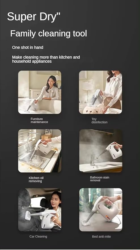 1000W Handheld Steam Cleaner Pressurized Multi-Surface Steam Cleaner for Home Use W/6pcs Tools and Safety Lock to Remove Grime Grease
