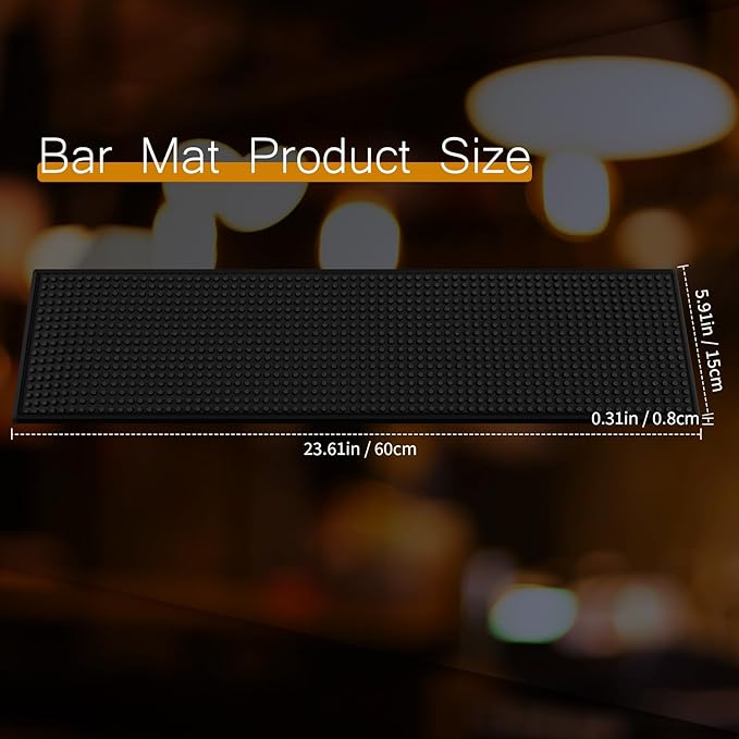 Tioncy 4 Pcs Bar Mat for Countertop 24 x 6 Inch Black Non Slip Cocktail Rubber Coffee Bar Service Mat for Bartending Hot Dishes Restaurants Barbershop Clippers Hot Pads