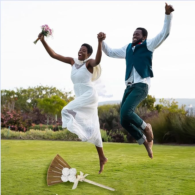 Wedding Broom for Jumping Ceremony Decorative Broomstick DIY with Ribbons Artificial Roses &amp Sticky Pearl African American Jumping The Broom for Wedding