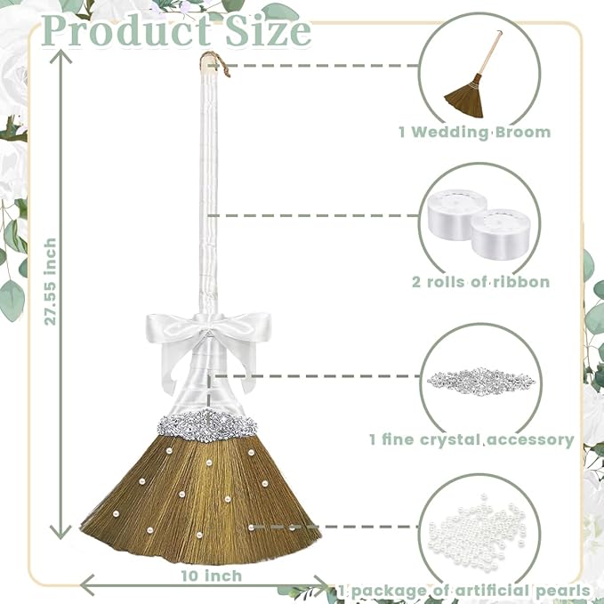 Wedding Brooms for Jumping CeremonyWhite Whisk Broom Wedding Broom with White Ribbon and Faux PearlsWhisk Broom Jumping The Brooms for Wedding DIY Wedding Ceremony Crafts
