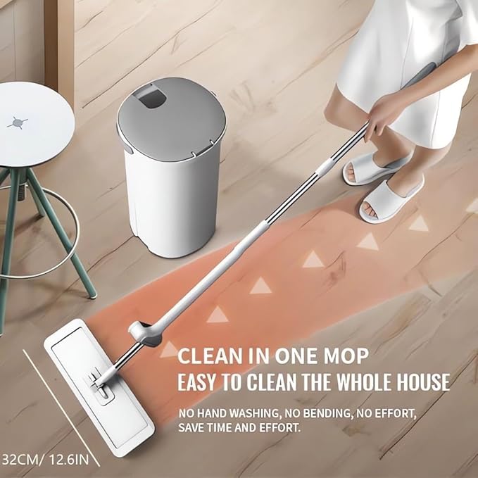 Person's Self-Washing Flat Mop - 360° Rotatable Flat Cleaning Mop Self Wringing for Wet &amp Dry Use Hands-Free Microfiber for Floor/Hardwood Cleaning 12027(with 6 Mop Pads)