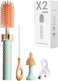 360 Bottle Cleaner 360 Electric Bottle Cleaner Electric Bottle Brush Cleaner Baby 360 Bottle Cleaner Brush Portable Travel Electric Baby Bottle Brush Set (3SetGreen)