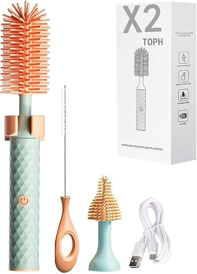 360 Bottle Cleaner 360 Electric Bottle Cleaner Electric Bottle Brush Cleaner Baby 360 Bottle Cleaner Brush Portable Travel Electric Baby Bottle Brush Set (3SetGreen)