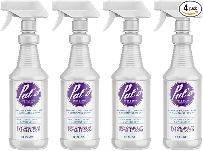Pat's Spot + Stain Remover Professional Carpet Fabric and Upholstery Cleaner 32oz (Pack of 4) | 40+ Years Carpet Cleaning Experts