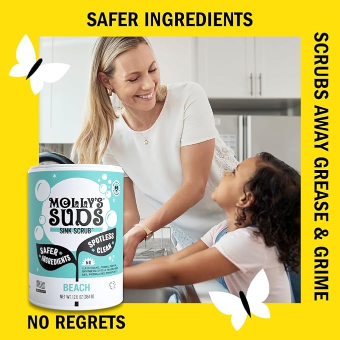 Molly's Suds Sink and All Purpose SCRUB | Gently Removes Stains Scrubs Away Grease &amp Gime Buffs out Scratches | Plant and Mineral Based | 2 Pack Beach Scent
