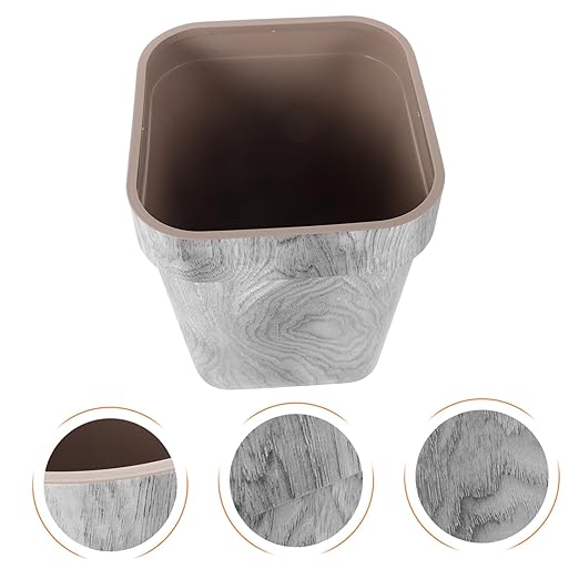Retro Wood Grain Trash Can PP Construction Wastebasket for Bedroom Kitchen Living Thickened Square Large Garbage Bin with Smooth Surface Decorative and Practical Home Office Hotel