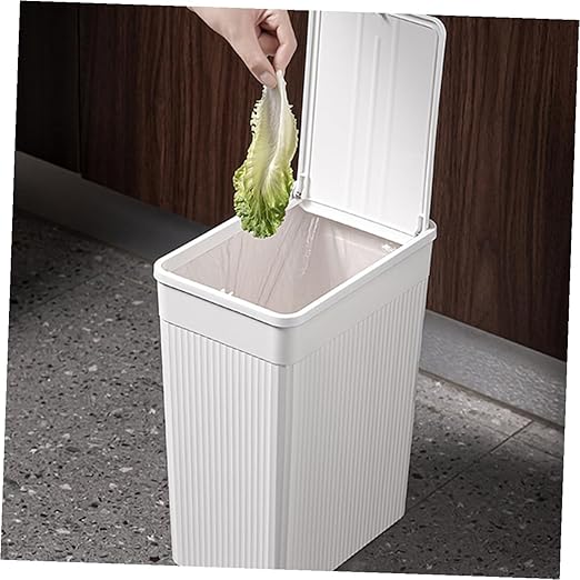 VALICLUD Bathroom Trash Can with Press Lid Large White Narrow Garbage Bin Plastic Wastebasket for Home and Toilet Use
