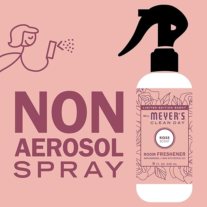 Mrs. Meyer’s Clean Day Room Freshener Spray Rose Scent Limited Edition Scent Contains Essential Oils (8 Fl Oz (Pack of 8))