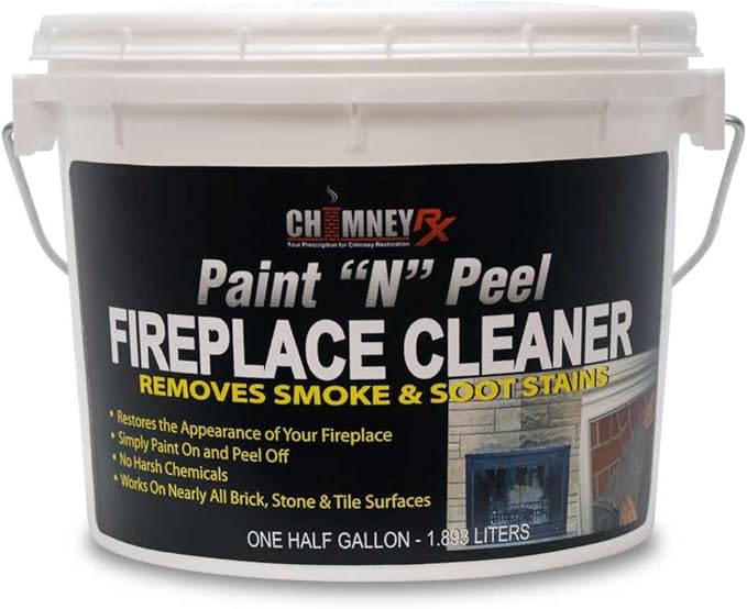 300467 Paint N Peel Fireplace Cleaner – Removes Smoke &amp Soot Stains from Brick Tile &amp Stone Surfaces Around Fireplace Fronts &amp Hearths – Water-Based &amp Easy Peel-Off 1/2 Gallon