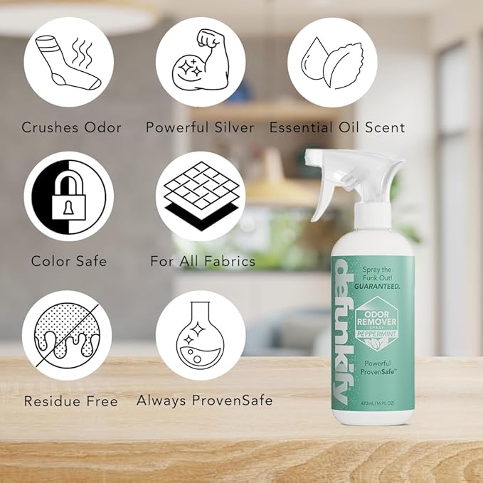 Get Stinky Bundle- 2Pk 'Peppermint' Essential Oil Odor Eliminator Deodorizer &amp 2Pk Laundry Stain Remover Spot Treater Prewash Detergent Cleaning Spray for Fabric Sensitive Gear Activewear