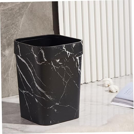 Zerodeko Marbling Waste Bin Small Marble Trash Can Black Marble Waste Baskets Bathroom Black Can Rectangular