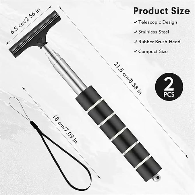 Portable Rainy Glass Window Wiper Extendable Handle Car Side Mirror Telescopic Rearview Mirror ﻿(Orange)