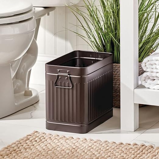 mDesign Decorative Retro Vintage Farmhouse Rectangle Metal Small Trash Can Wastebasket Garbage Container Bin with Handles for Bathrooms Powder Rooms Kitchens - Oscar Collection Bronze