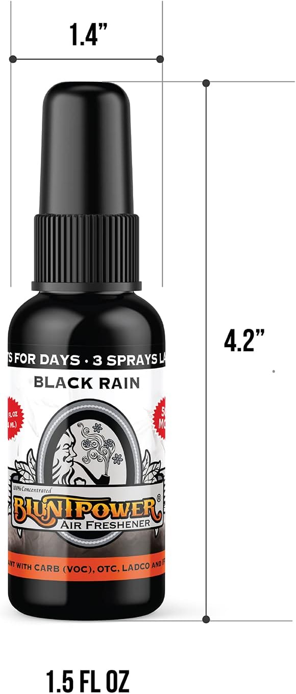 BluntPower (Black Rain 5 Pack) Concentrated Air Freshener - Premium Oil Based Air Freshener Spray For Home and Car - Long-Lasting Bathroom Spray Car Freshener &amp Odor Eliminator Spray