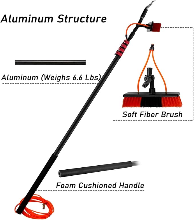 Window Cleaning Set Window Cleaner Glass System Cleaning Equipment Tools Scrubbing Brush and Hose Scrubber with Squeegee 10.8m/36ft35cmbrushhead-6M/20FT