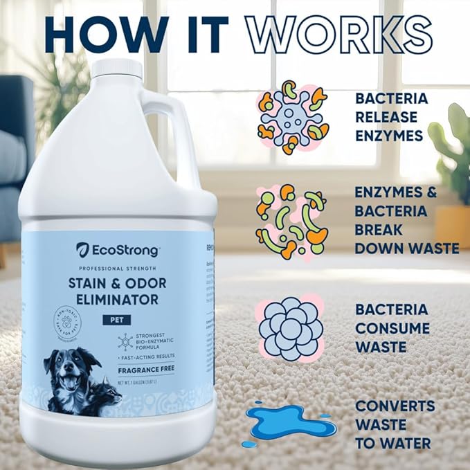 Eco Strong Pet Stain and Odor Remover - Cat Urine Enzyme Cleaner Urine Destroyer for Dogs Pet Urine Enzyme Cleaner [All New Fragrance Free] - 128oz