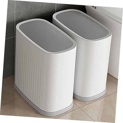 Happyyami Slim Plastic Trash Can Press Lid Small Wastebasket Kitchen Bathroom Garbage Container Bin