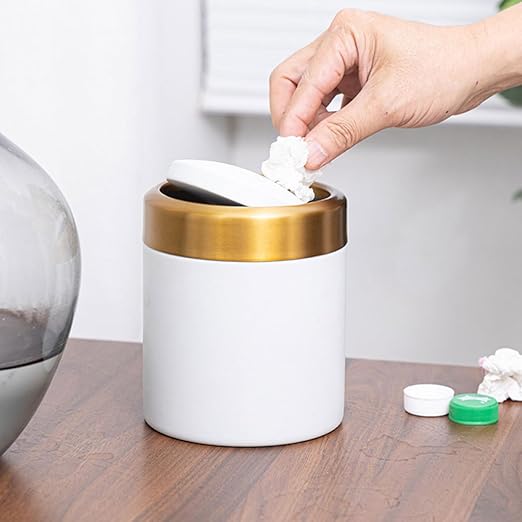 Mini Stainless Steel Trash Can with Lid Small Countertop Wastebasket for Bathroom Bedroom Kitchen 304 Stainless Steel Round Dustbin Compact Desktop Garbage Bin