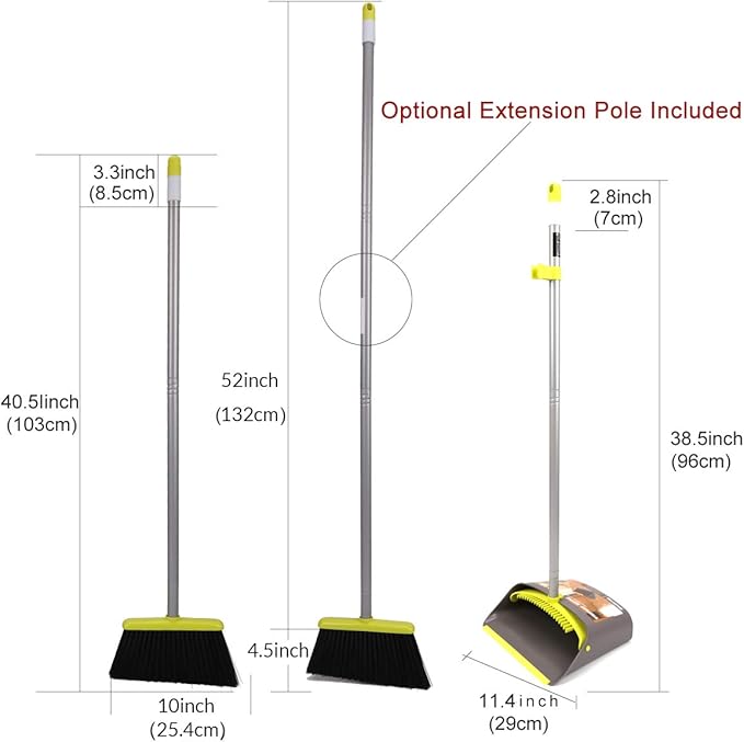 TreeLen Broom and Dustpan Set TreeLen Broom with Dust Pan with Long Handle Combo Set for Office and Home Standing Upright Sweep Use with Lobby