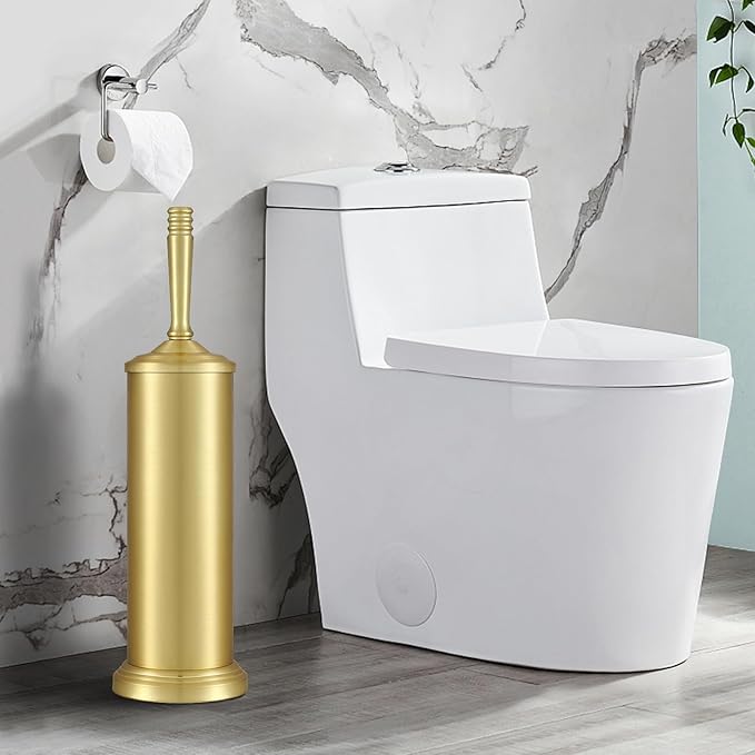 Gold Toilet Brush and Holder Set Stainless Steel Toilet Brush for BathroomHeavy Duty Gold Toilet Bowl Brush and HolderDeep Cleaning Modern Toilet Cleaner Brush -Space Saving Covered Brush Durable