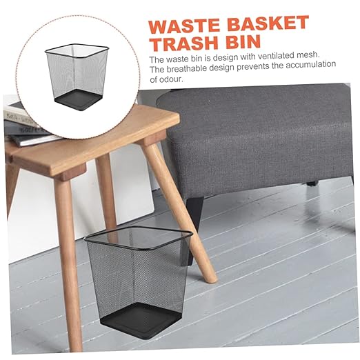 2pcs Sturdy Metal Wire Wastebasket Hollow Design Office Trash Can for Home and Office Use Black Color Sturdy and Lightweight for Desk and Tabletop