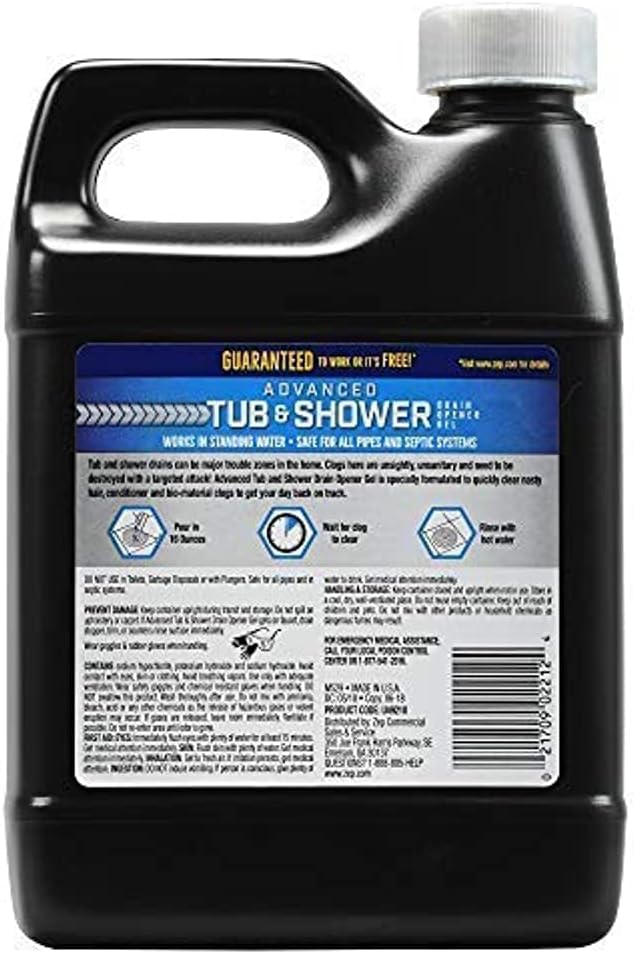 Zep Advanced Tub and Shower Drain Opener Gel - 32 Ounce - U49210 - Formulated for Hair &amp Drain Defense Enzymatic Drain Cleaner Powder - 18 Ounces - ZDC16 - Safe for Pipes and Septic Systems