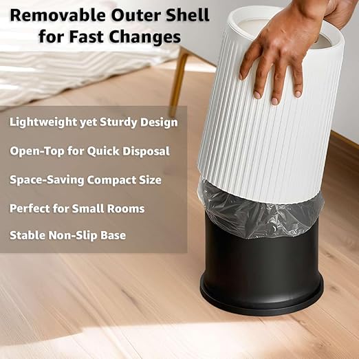 2 Pack - 4 Gallon White Plastic Trash Can/Small Indoor Wastebasket Round Polyethylene Bin for Office Hotel Home School
