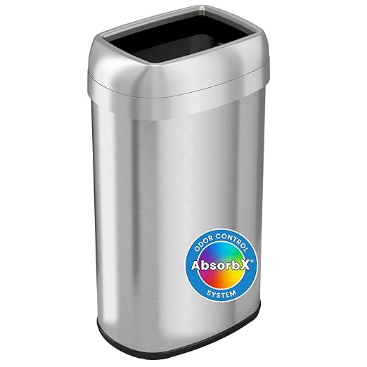 iTouchless 16 Gallon Oval Open Top Trash Can and Recycle Bin with Dual AbsorbX Odor Filters Slim Space-Saving Large Capacity Commercial Grade for Home Office Garage Business Stainless Steel